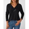 imageAUTOMET Womens Long Sleeve Tunic Top V Neck Button Shirts 2025 Dressy Casual Business BlousesBlack