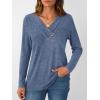 imageAUTOMET Womens Long Sleeve Tunic Top V Neck Button Shirts 2025 Dressy Casual Business BlousesBlue