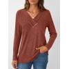 imageAUTOMET Womens Long Sleeve Tunic Top V Neck Button Shirts 2025 Dressy Casual Business BlousesCaramel