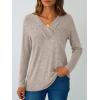 imageAUTOMET Womens Long Sleeve Tunic Top V Neck Button Shirts 2025 Dressy Casual Business BlousesCoffeegrey
