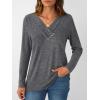 imageAUTOMET Womens Long Sleeve Tunic Top V Neck Button Shirts 2025 Dressy Casual Business BlousesDarkgrey