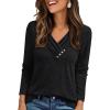 imageAUTOMET Womens Long Sleeve Tunic Top V Neck Button Shirts 2025 Dressy Casual Business BlousesBlack