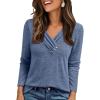 imageAUTOMET Womens Long Sleeve Tunic Top V Neck Button Shirts 2025 Dressy Casual Business BlousesBlue