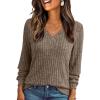 imageAUTOMET Womens V Neck Long Sleeve Shirt Fall Fashion Tops Tunic Dressy Casual Sweater Clothes Cute Trendy Work Outfits 2025Khaki