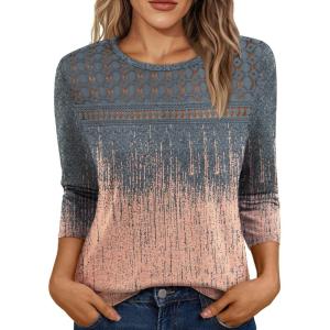 imageAUTOMET 34 Length Sleeve Womens Tops Lace Business Dressy Casual Blouses Spring Summer Fall Trendy Cute Work T ShirtsGrey Tie Dye