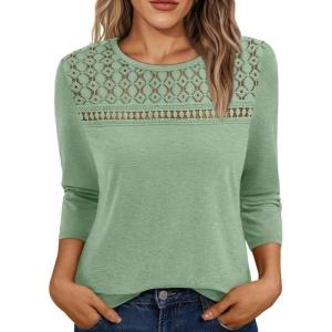 imageAUTOMET 34 Length Sleeve Womens Tops Lace Business Dressy Casual Blouses Spring Summer Fall Trendy Cute Work T ShirtsLightgreen