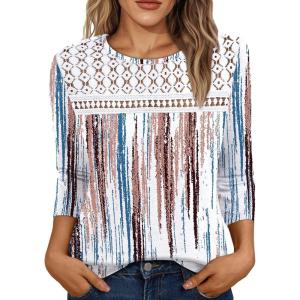 imageAUTOMET 34 Length Sleeve Womens Tops Lace Business Dressy Casual Blouses Spring Summer Fall Trendy Cute Work T ShirtsWhite Tie Dye