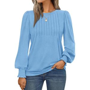 imageAUTOMET Long Sleeve Shirts Womens Pleated Business Casual Blouses with Smocked CuffsBaby Blue