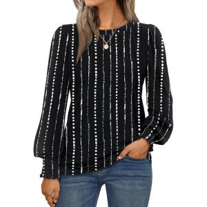 imageAUTOMET Long Sleeve Shirts Womens Pleated Business Casual Blouses with Smocked CuffsBlack Dot Line
