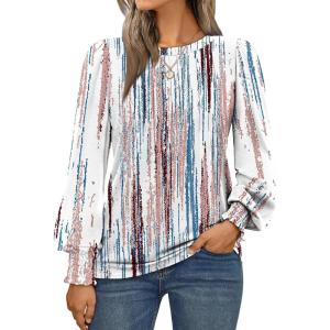 imageAUTOMET Long Sleeve Shirts Womens Pleated Business Casual Blouses with Smocked CuffsGradient Multi