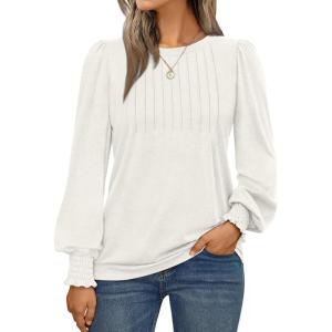 imageAUTOMET Long Sleeve Shirts Womens Pleated Business Casual Blouses with Smocked CuffsOatmeal