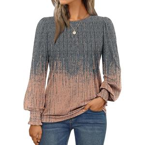 imageAUTOMET Long Sleeve Shirts Womens Pleated Business Casual Blouses with Smocked CuffsOmbre Grey Coral