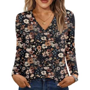 imageAUTOMET Long Sleeve Shirts for Women Tops V Neck Casual Top Comfortable Shirt Soft Basic Tees Women BlousesFloral