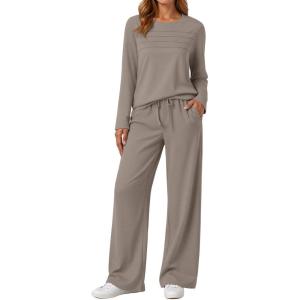 imageAUTOMET Sweatsuits Women 2 Piece Outfit Fall Airport Lounge Sweat Sets With Wide Leg Pants Track Fashion Suits 2025Coffee