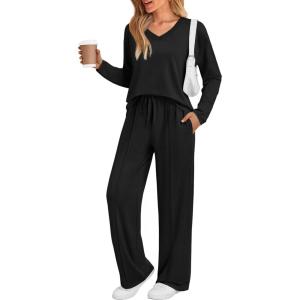 imageAUTOMET Sweatsuits Women 2 Piece Outfit Fashion Travel Lounge Sets With Wide Leg Pants Airport Track Suits Fall Clothes 2025Black