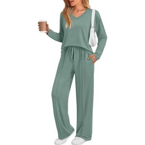 imageAUTOMET Sweatsuits Women 2 Piece Outfit Fashion Travel Lounge Sets With Wide Leg Pants Airport Track Suits Fall Clothes 2025Green