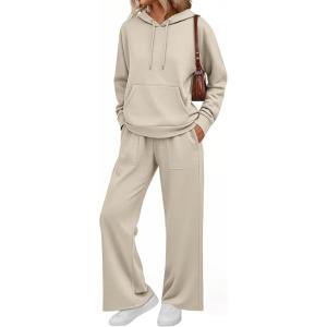 imageAUTOMET Womens 2 Piece Outfits Sweatsuits Lounge Matching Fall Sets Jogging Suit Oversized Hoodie Wide Leg Sweatpant ClothesApricot