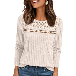 imageAUTOMET Womens Lace Long Sleeve Shirt Fall Top Fashion Dreesy Casual Tunic Sweaters Mesh Clothes Trendy Work Cute Outfits
