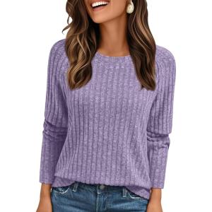 imageAUTOMET Womens Long Sleeve Shirts Fall Fashion Tops 2025 Crewneck Dressy Sweaters Tunic Winter Clothes Casual OutfitsPurple