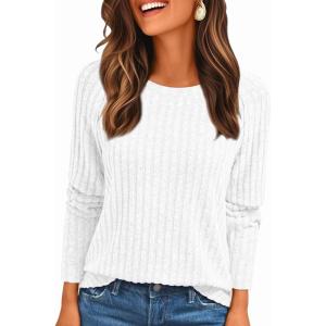 imageAUTOMET Womens Long Sleeve Shirts Fall Fashion Tops 2025 Crewneck Dressy Sweaters Tunic Winter Clothes Casual OutfitsWhite