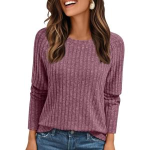 imageAUTOMET Womens Long Sleeve Shirts Fall Fashion Tops 2025 Crewneck Dressy Sweaters Tunic Winter Clothes Casual OutfitsWine