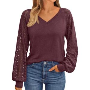 imageAUTOMET Womens Long Sleeve Shirts VNeck Lace Tops Business Casual Blouses Tee Trendy 2025 Fall Fashion Outfits Clothes