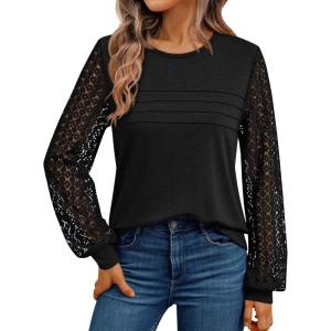 imageAUTOMET Womens Long Sleeve Tops Dressy Casual Shirts 2025 Fall Outfits Lace Business Blouses Cute TShirts Work ClothesBlack