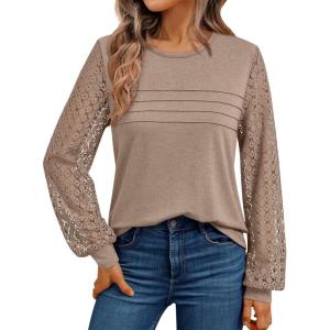 imageAUTOMET Womens Long Sleeve Tops Dressy Casual Shirts 2025 Fall Outfits Lace Business Blouses Cute TShirts Work ClothesKhaki