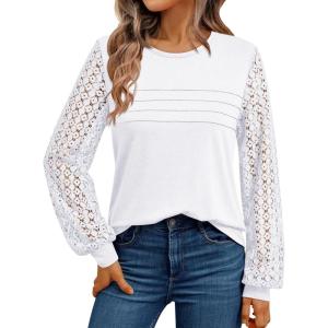 imageAUTOMET Womens Long Sleeve Tops Dressy Casual Shirts 2025 Fall Outfits Lace Business Blouses Cute TShirts Work ClothesWhite