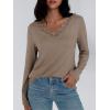 imageAUTOMET Long Sleeve Shirts for Women 2025 Fall Fashion Lace V Neck Loose Fit Casual Tops Trendy T Shirts Outfits ClothesKhaki