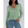 imageAUTOMET Long Sleeve Shirts for Women 2025 Fall Fashion Lace V Neck Loose Fit Casual Tops Trendy T Shirts Outfits ClothesLight Green