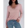 imageAUTOMET Long Sleeve Shirts for Women 2025 Fall Fashion Lace V Neck Loose Fit Casual Tops Trendy T Shirts Outfits ClothesPink