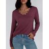 imageAUTOMET Long Sleeve Shirts for Women 2025 Fall Fashion Lace V Neck Loose Fit Casual Tops Trendy T Shirts Outfits ClothesWine Red