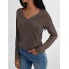 imageAUTOMET V Neck T Shirts for Women Lace Long Sleeve Cute Tops Fall Winter Dressy Business Casual Blouses Trendy Basic TeesCoffeegrey
