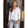 imageAUTOMET Womens 34 Length Sleeve Tops 2025 Summer V Neck Tee Shirts Dressy Casual Work Tunic Blouses Spring ClothesWhite