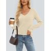 imageAUTOMET Womens Long Sleeve Shirts V Neck Casual Tops with Pockets Loose Dressy Basic Fall Outfits Clothes Winter Trendy 2025Cream