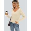 imageAUTOMET Womens Long Sleeve Shirts V Neck Casual Tops with Pockets Loose Dressy Basic Fall Outfits Clothes Winter Trendy 2025Cream