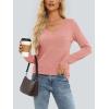 imageAUTOMET Womens Long Sleeve Shirts V Neck Casual Tops with Pockets Loose Dressy Basic Fall Outfits Clothes Winter Trendy 2025Pink
