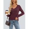 imageAUTOMET Womens Long Sleeve Shirts V Neck Casual Tops with Pockets Loose Dressy Basic Fall Outfits Clothes Winter Trendy 2025Winered