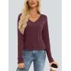 imageAUTOMET Womens Long Sleeve Shirts V Neck Casual Tops with Pockets Loose Dressy Basic Fall Outfits Clothes Winter Trendy 2025Winered