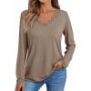 imageAUTOMET Long Sleeve Shirts for Women 2025 Fall Fashion Lace V Neck Loose Fit Casual Tops Trendy T Shirts Outfits ClothesKhaki