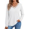 imageAUTOMET Long Sleeve Shirts for Women 2025 Fall Fashion Lace V Neck Loose Fit Casual Tops Trendy T Shirts Outfits ClothesWhite