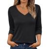 imageAUTOMET Womens 34 Length Sleeve Tops 2025 Summer V Neck Tee Shirts Dressy Casual Work Tunic Blouses Spring ClothesBlack