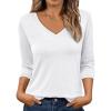 imageAUTOMET Womens 34 Length Sleeve Tops 2025 Summer V Neck Tee Shirts Dressy Casual Work Tunic Blouses Spring ClothesWhite