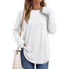 imageAUTOMET Womens Long Sleeve Shirts Crew Neck Casual Tshirts Fall Fashion Tops Loose Fit Lightweight Y2k Outfits ClothesWhite