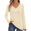 imageAUTOMET Womens Long Sleeve Shirts V Neck Casual Tops with Pockets Loose Dressy Basic Fall Outfits Clothes Winter Trendy 2025Cream