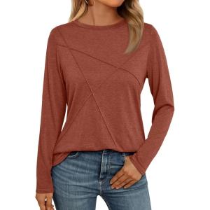 imageAUTOMET Long Sleeve Shirts for Women Basic Business Casual Tops Work Clothes 2025 Fall Fashion OutfitsRust