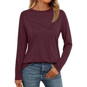 imageAUTOMET Long Sleeve Shirts for Women Basic Business Casual Tops Work Clothes 2025 Fall Fashion OutfitsWine Red