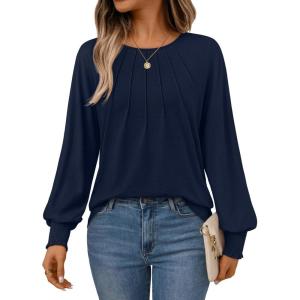 imageAUTOMET Womens Fall Fashion Long Sleeve Shirts Dressy Casual Pleated Basic Trendy Tops Winter Clothes 2025Navy