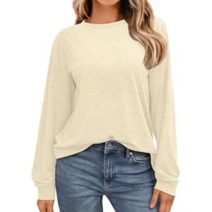 imageAUTOMET Womens Long Sleeve Shirts 2025 Fall Loose Fit Tops Solid Color Oversized Basic Tees Business Casual OutfitsCream